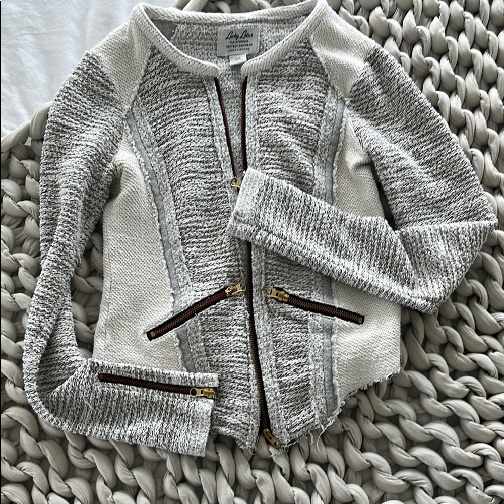 Lucky Brand Gray Blazer with Textured Knit and Stand-Up Collar